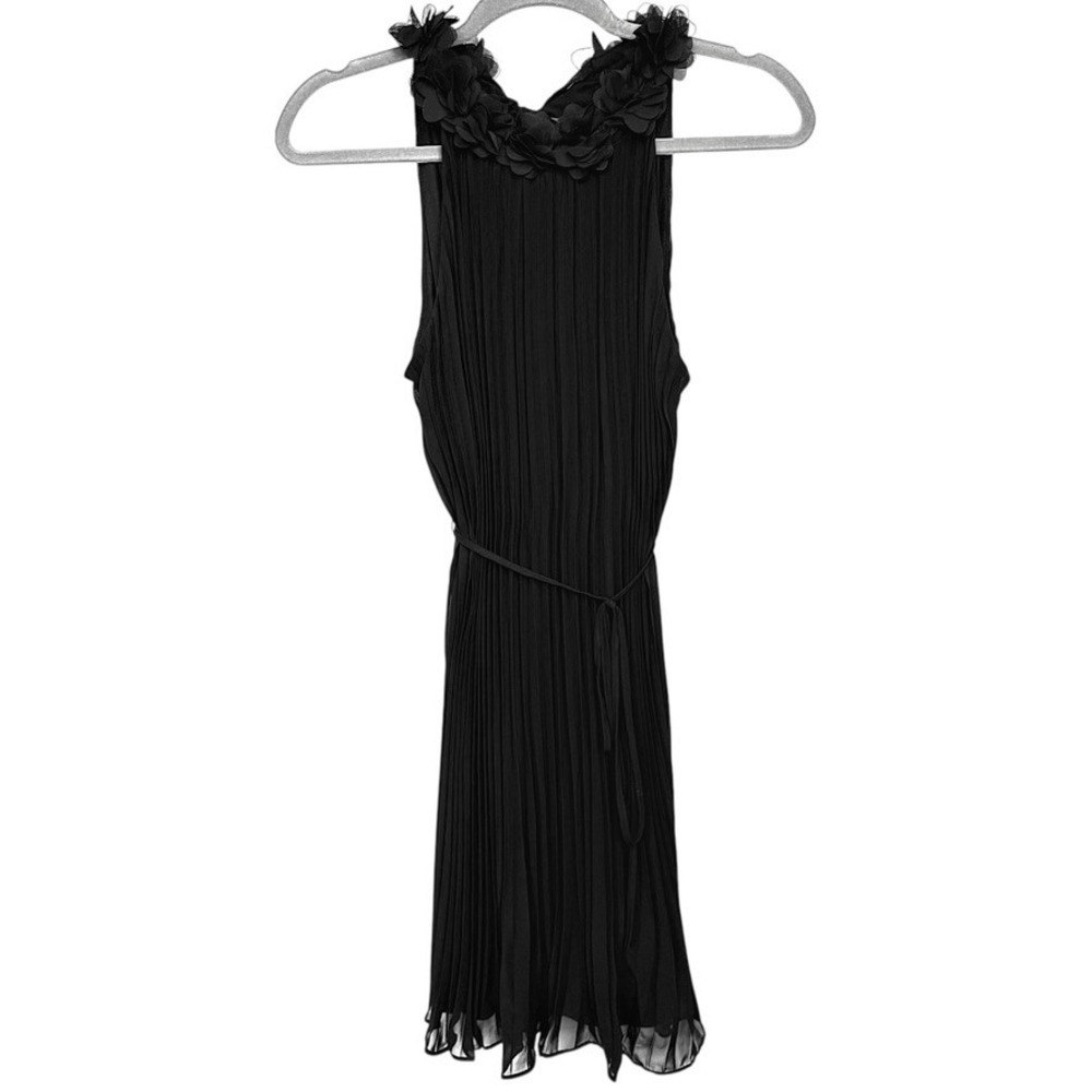 Nicole Miller Black Pleated Floral Neck Dress (Small)